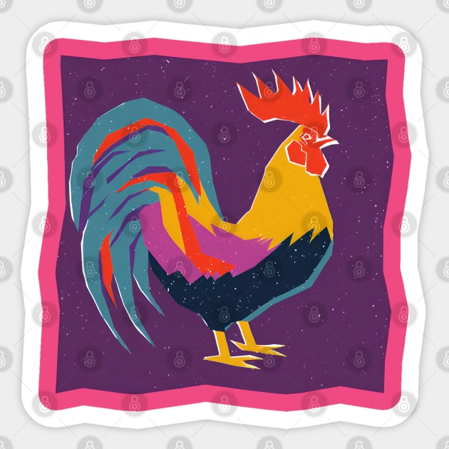 Vibrant Rooster Risograph Art - Farmhouse Decor Sticker by TuncGK